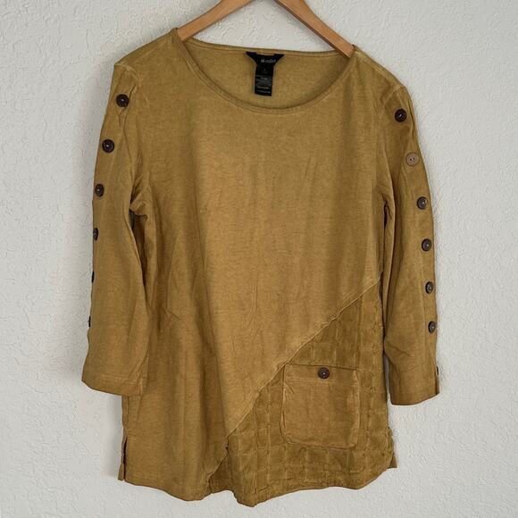 Ali Miles Tops - Ali Miles Button Sleeve Tunic Top Olive Green Lagenlook Teacher Cottage Artsy